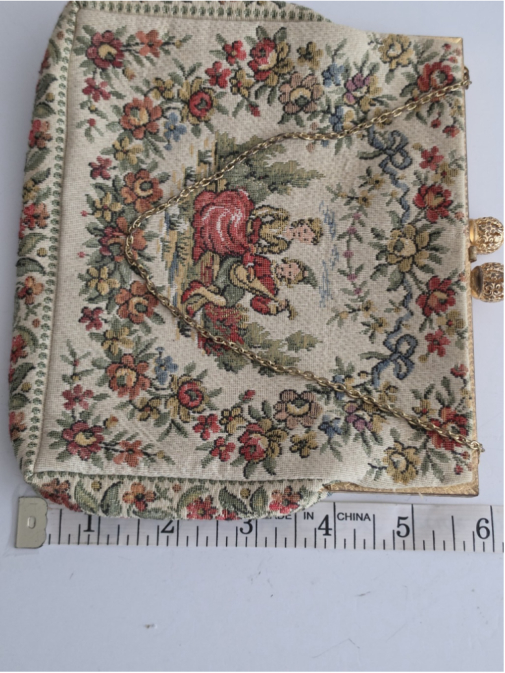 Vintage French Tapestry Purse HA & E Smith Bermuda Evening Bag Courting Scene EX - Picture 13 of 13
